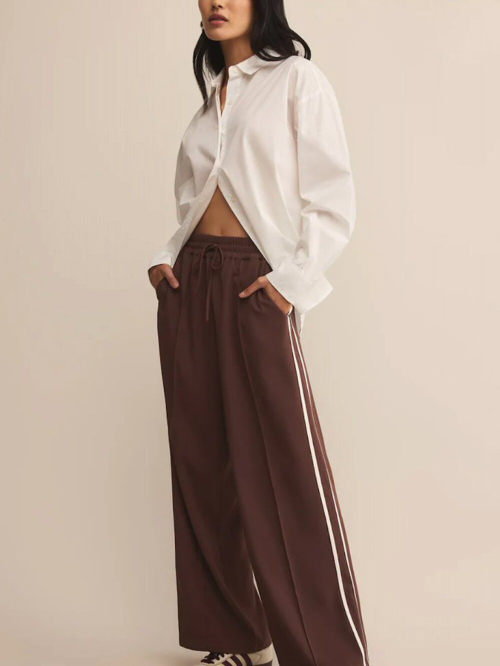 Z Supply Brown Saunder Track Pants with White Side Stripes